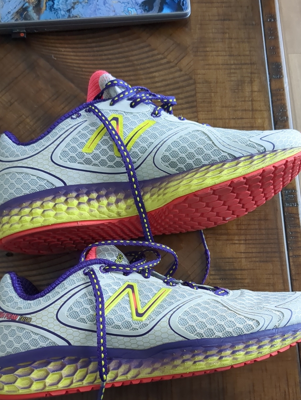 New Balance Women's Gray Mesh Sneakers with Purple, Yellow & Pink Accents
